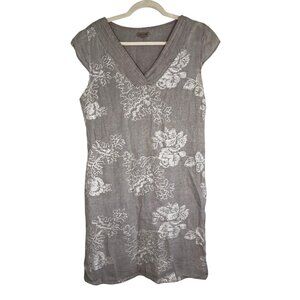 Lina Tomei Linen Floral Embroidered Shirt Dress L Boho  Festival Resort Preppy